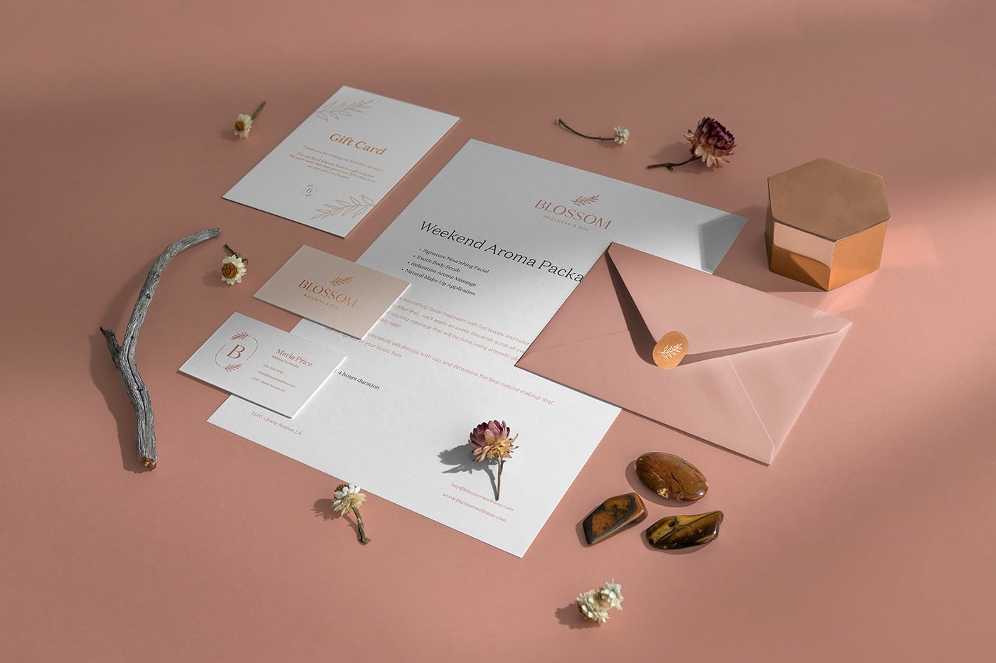 Blossom現代水療中心品牌VI設計——優雅浪漫的品牌塑造，水療品牌VI設計，品牌視覺設計，深圳VI設計，左右格局